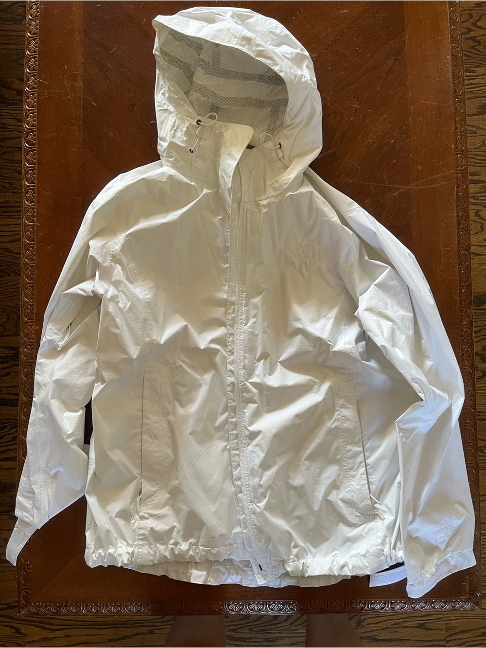 The North Face White Women's Hooded Jacket bright white with zipper and Velcro